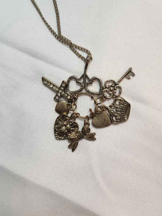 Multi-charm Gold-toned Vintage Style Necklace - Picture 4 of 4